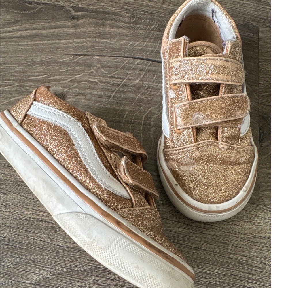 Vans Kids Glitter Rose Gold Sneakers with White Stripe